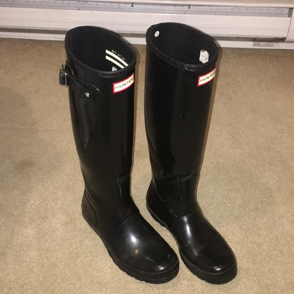 Black tall hunter rain boots